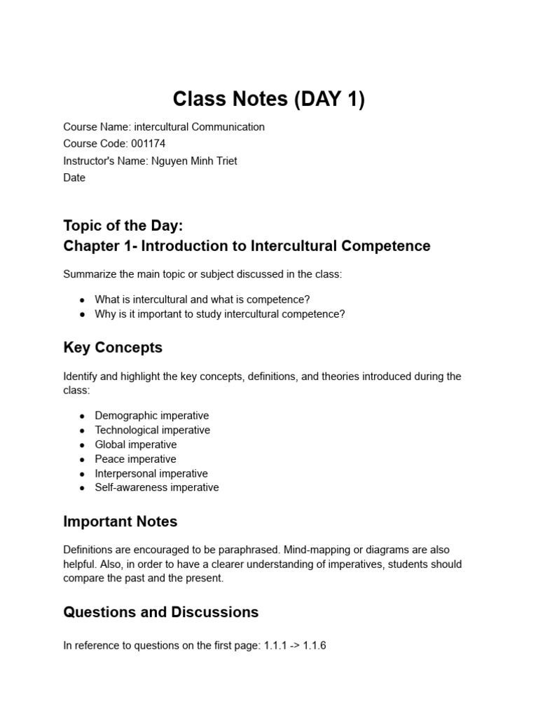 Intercultural Communication Day 1 Notes | PDF