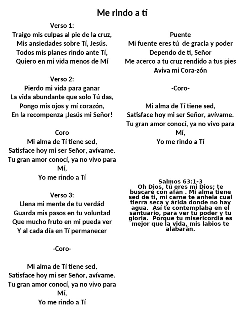 Me Rindo a Ti: Letra y Acordes | PDF