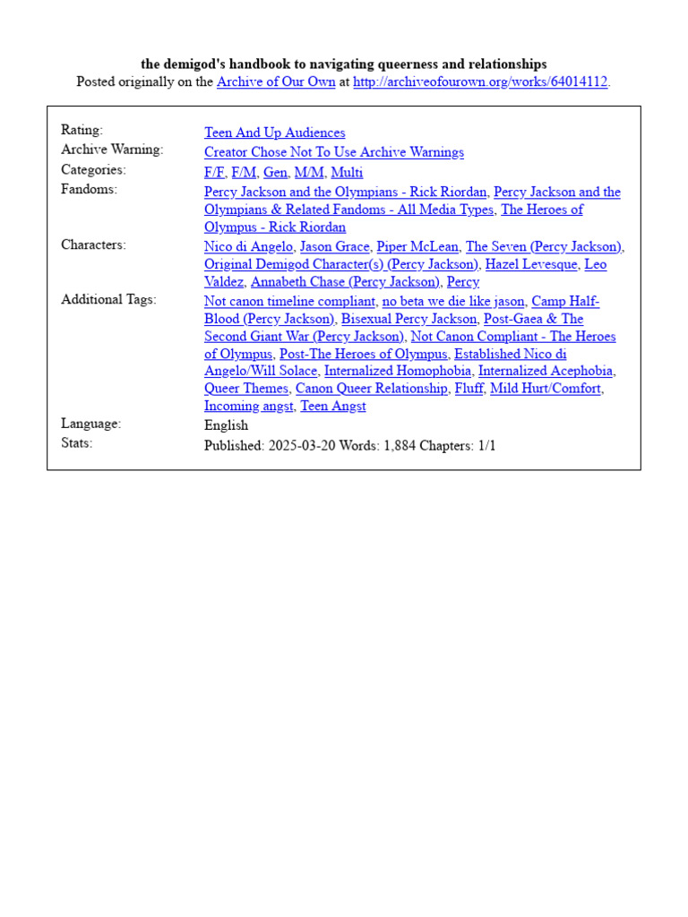 Demigod's Guide to Queerness & Love | PDF | American Adventure Novels ...