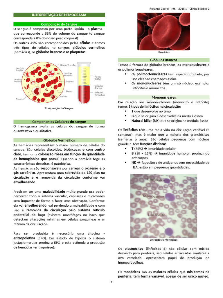 Interpretação de Hemograma | PDF | Anemia | Glóbulo branco