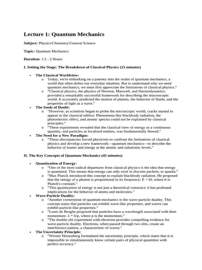Introduction To Quantum Mechanics Concepts Pdf Quantum Mechanics