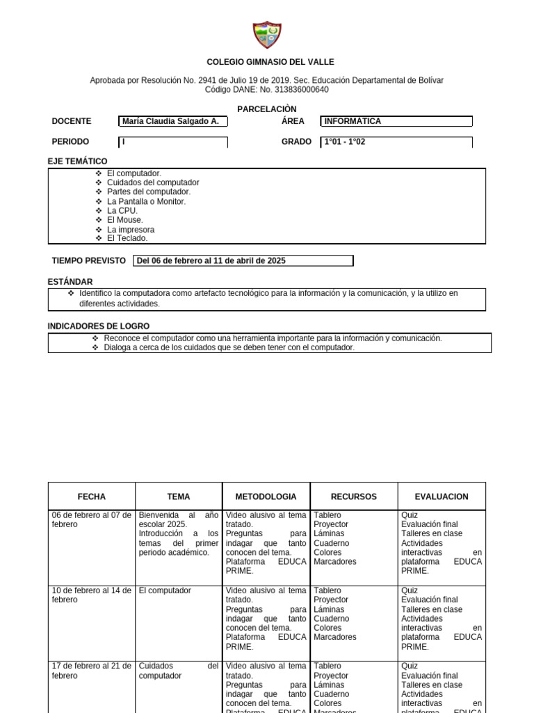 Plan de Clases de Informática 2025 | PDF | Periférico | Hardware de la ...