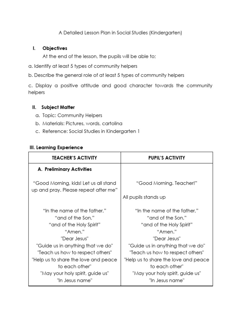 Kindergarten Lesson on Community Helpers | PDF | Lesson Plan