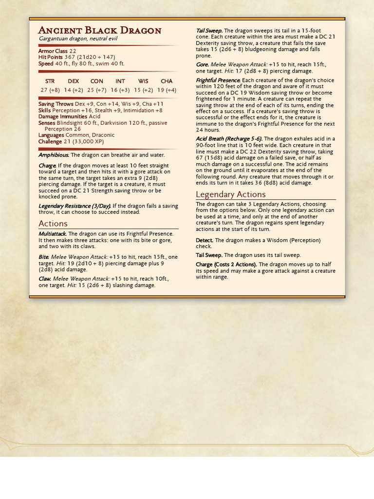 Ancient Dragon Stat Blocks Overview | PDF | Dragon