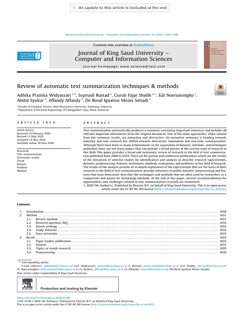 Automatic Text Summarization Review | PDF | Information Science | Computing