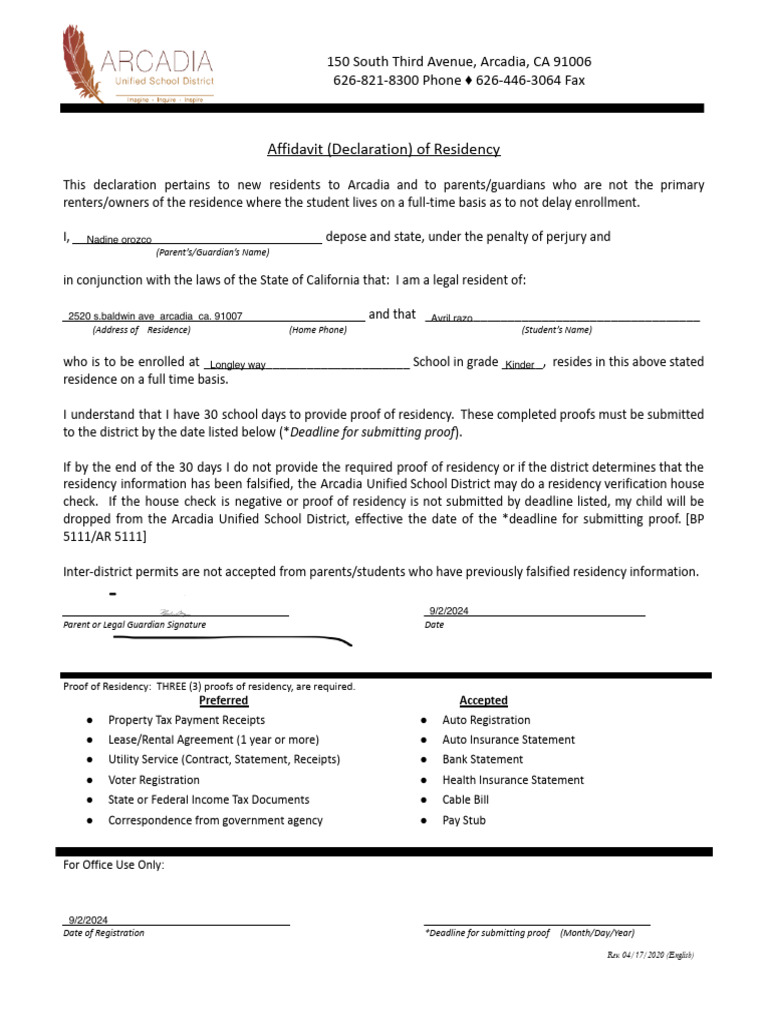 California Residency Declaration Form | PDF