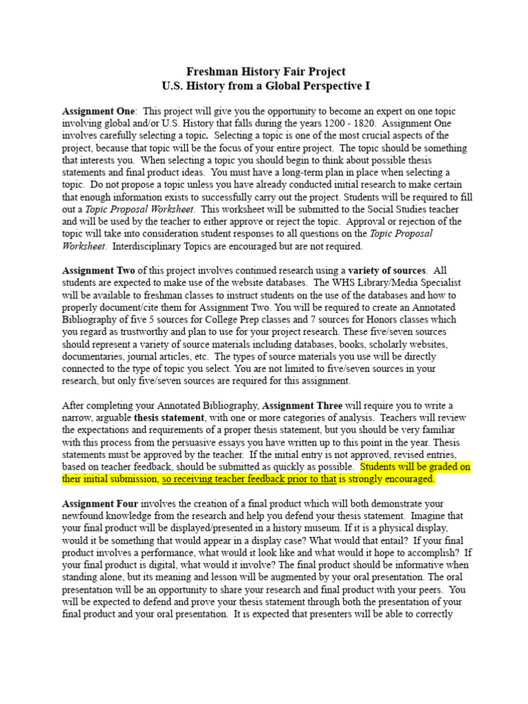 Freshman History Fair Project Details 2024-2025 (Mr. Carr) | PDF ...