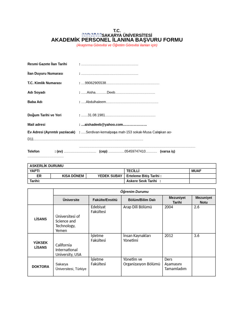 Ogretim Elamani Ars. Gor .-Ogr - Gor - Ilanina Basvuru Formu Rev 3 1 | PDF