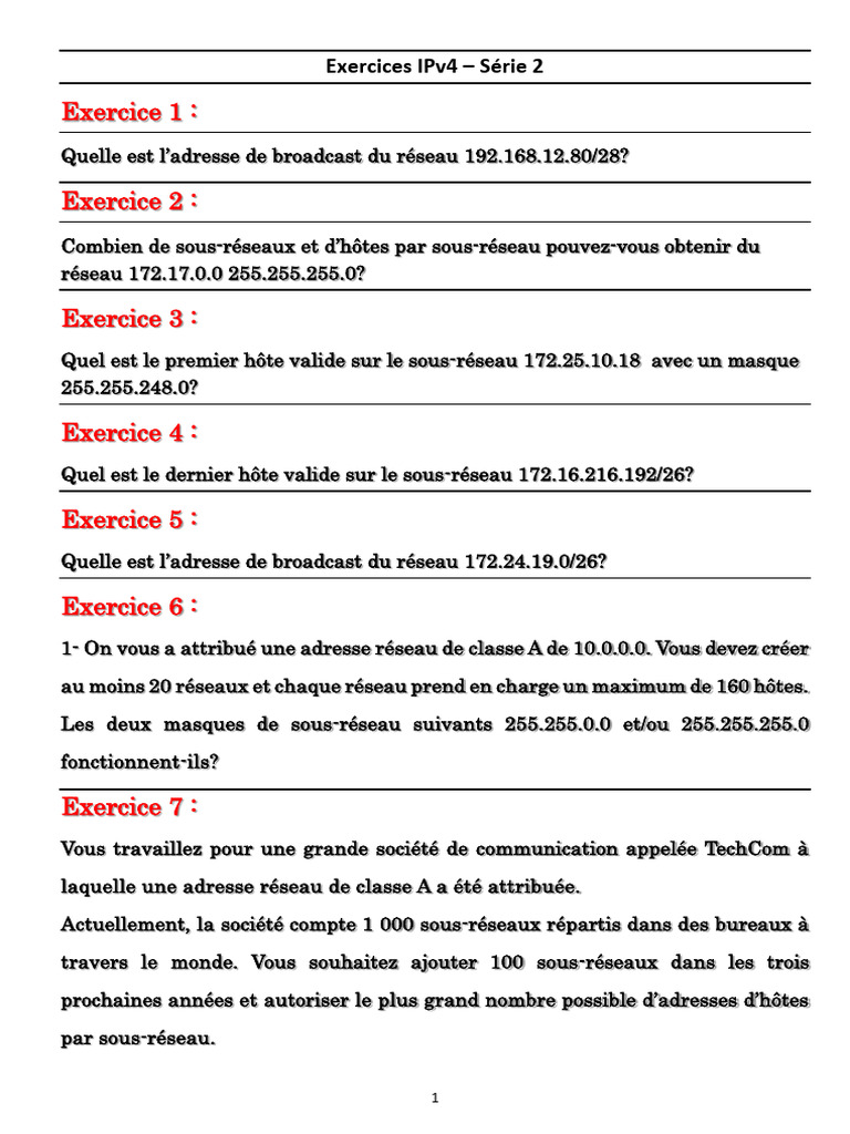 Exercices pratiques sur les adresses IPv4 | PDF | Standards de réseaux ...