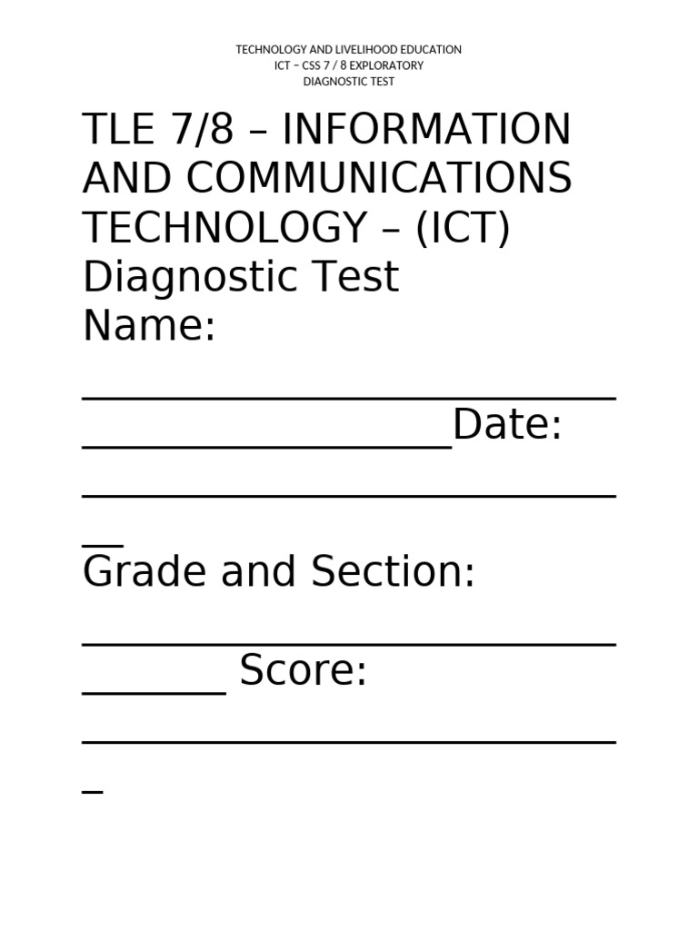 ICT Diagnostic Test for Grades 7-8 | PDF | Personal Computers ...