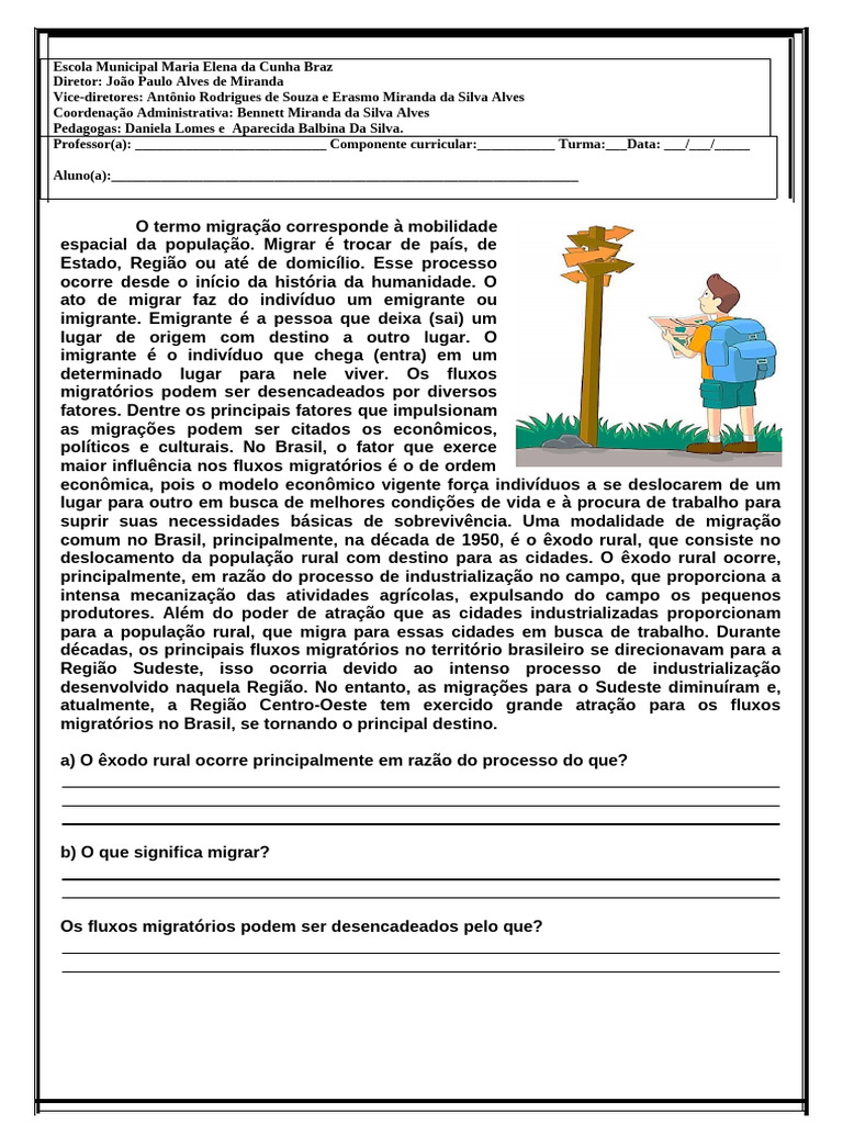 565838067 1 Avaliacao 4 Ano Historia (2) | PDF | Migração humana ...
