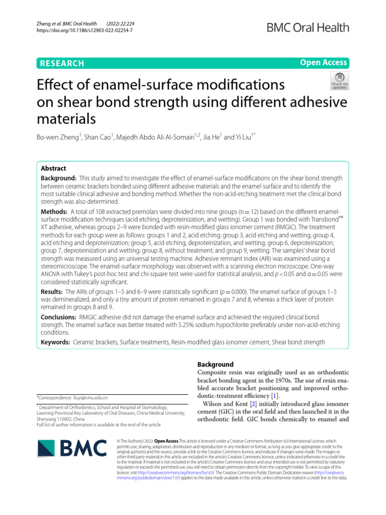 Effect of Enamel Surface Modifications On Shear Strength Using ...