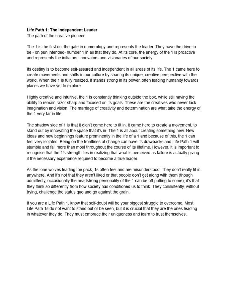 Life Path 1: Independent Leadership Insights | PDF