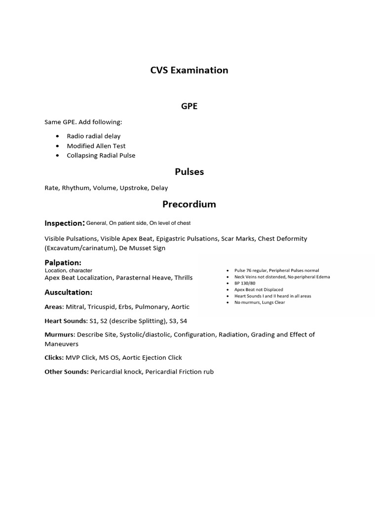 CVS Examination Techniques and Findings | PDF