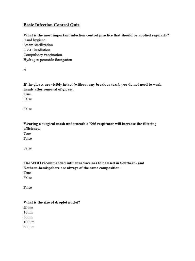Infection Control Quiz Overview | PDF | Hepatitis B | Hepatitis