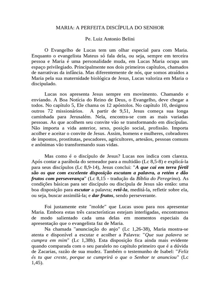 Maria como Discípula no Evangelho de Lucas | PDF | Jesus | Evangelho de ...