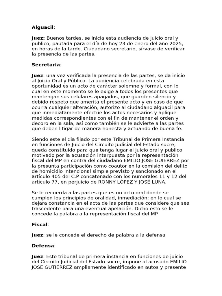 Juicio Oral: Absolución de Emilio Gutiérrez | PDF | Fiscal | Juez