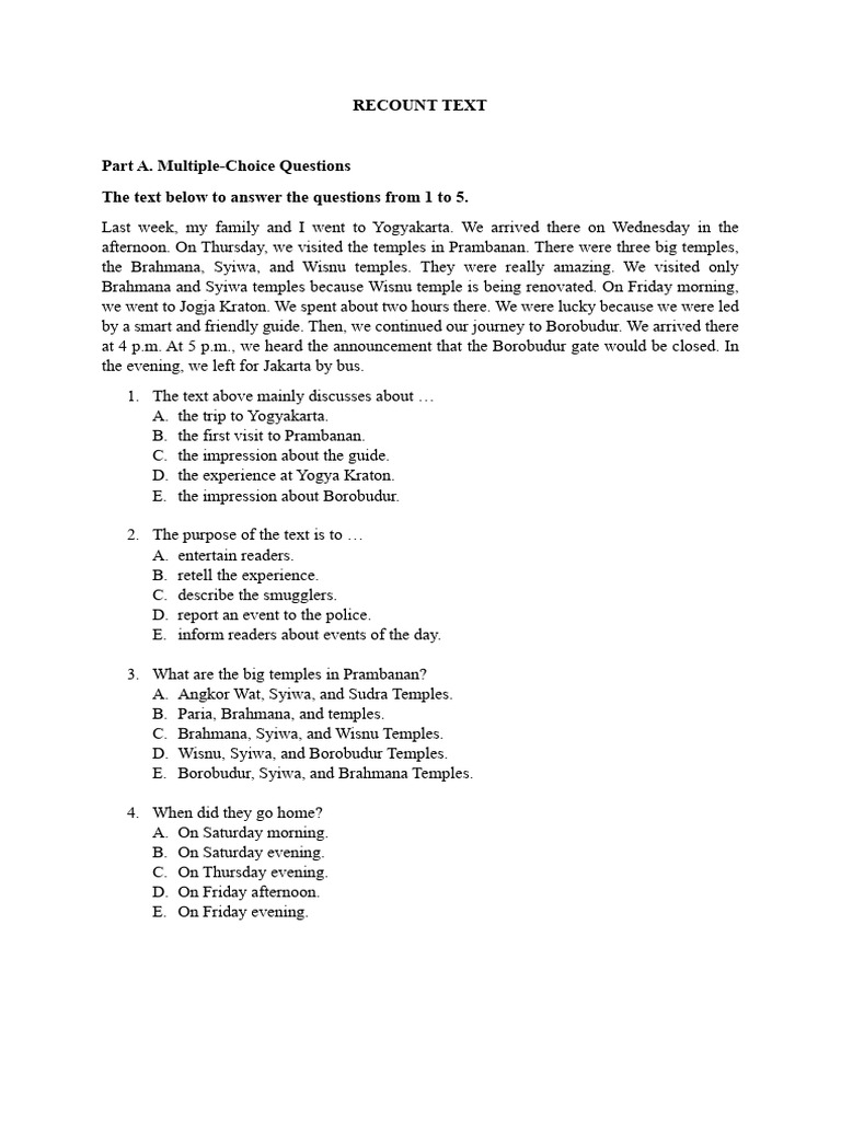 Grade 10 Recount Text Exercises | PDF