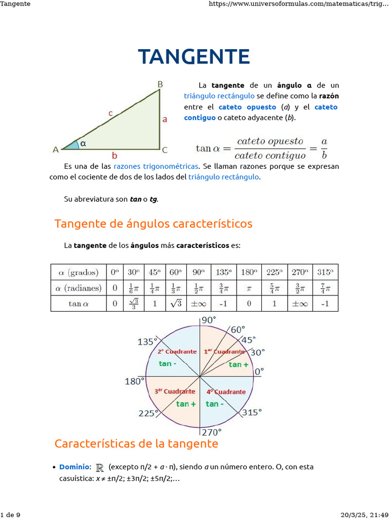 Tangente | PDF | Trigonometría | Funciones trigonométricas