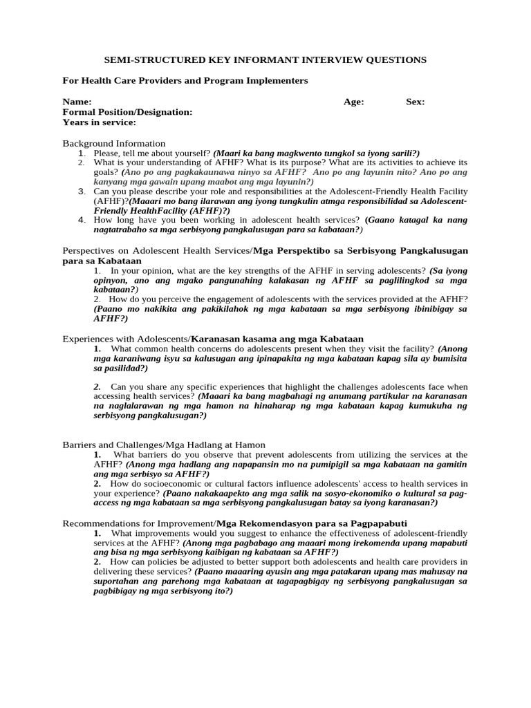 Interview Guide AFHF | PDF