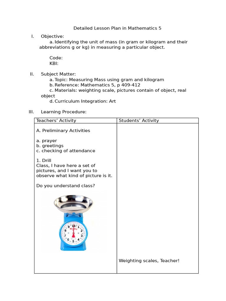 Measuring Mass in Grade 5 Maths | PDF
