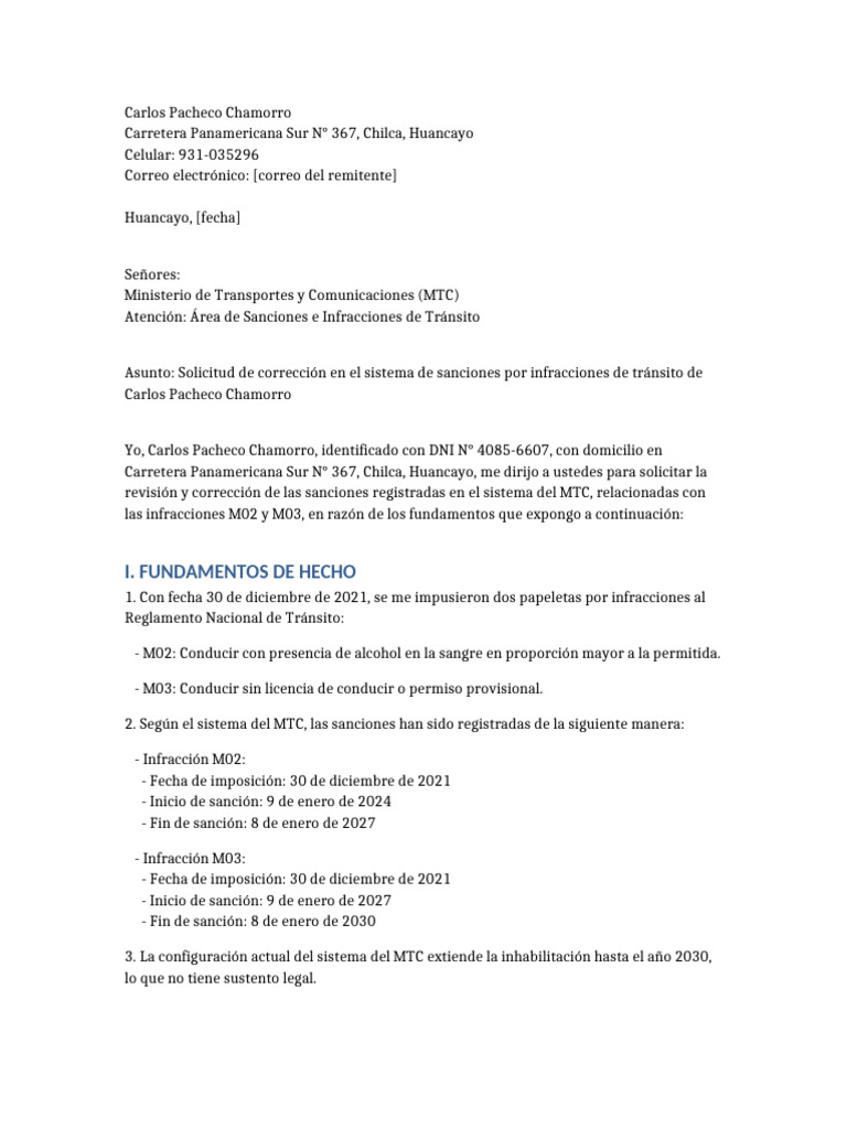 Solicitud Correccion MTC v2 | PDF | Justicia | Crimen y violencia