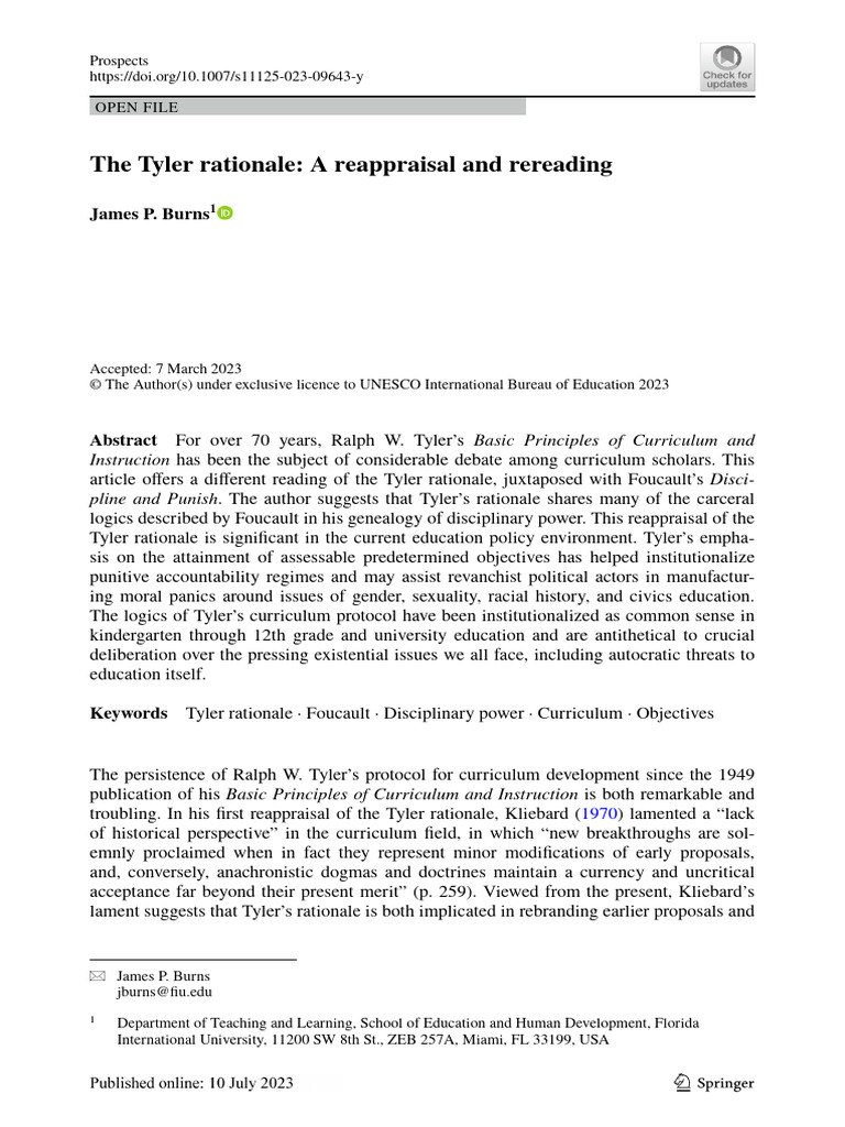 Reassessing the Tyler Rationale in Education | PDF | Learning | Michel ...