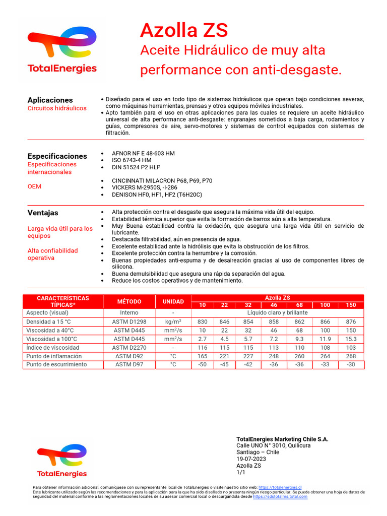 TDS TotalEnergies Azolla-ZS-68 164 ES CHL | PDF | Rodamiento (Mecánico ...