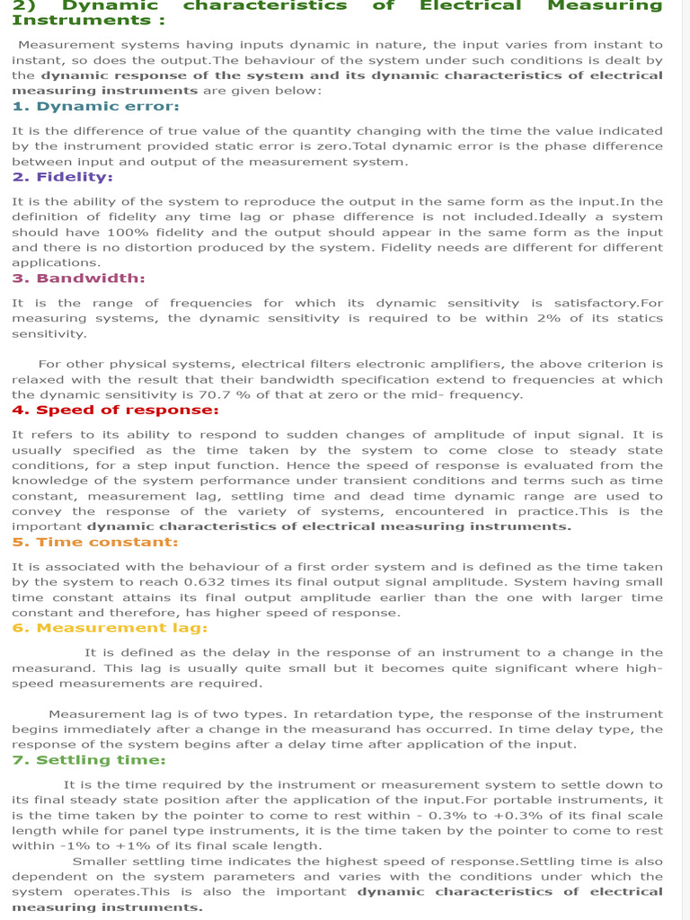 Dynamic Characteristics of Electrical Instruments | PDF | Accuracy And ...
