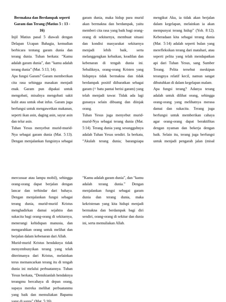 Garam dan Terang: Makna Hidup Kristen | PDF