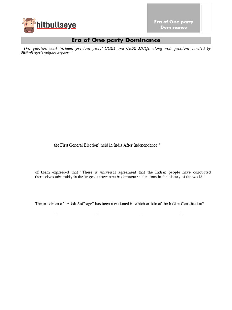 Era of One Party Dominance in India | PDF | Indian National Congress ...