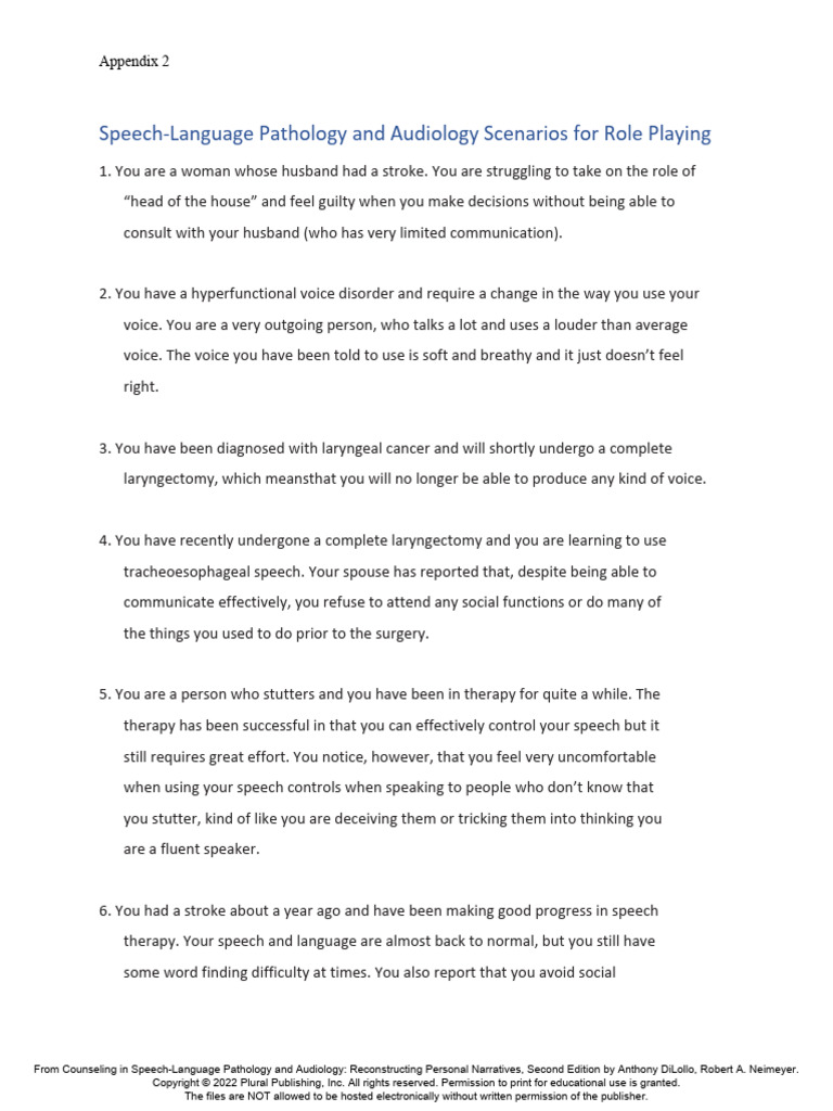 Appendix 2 Role Play Scenarios | PDF | Human Communication