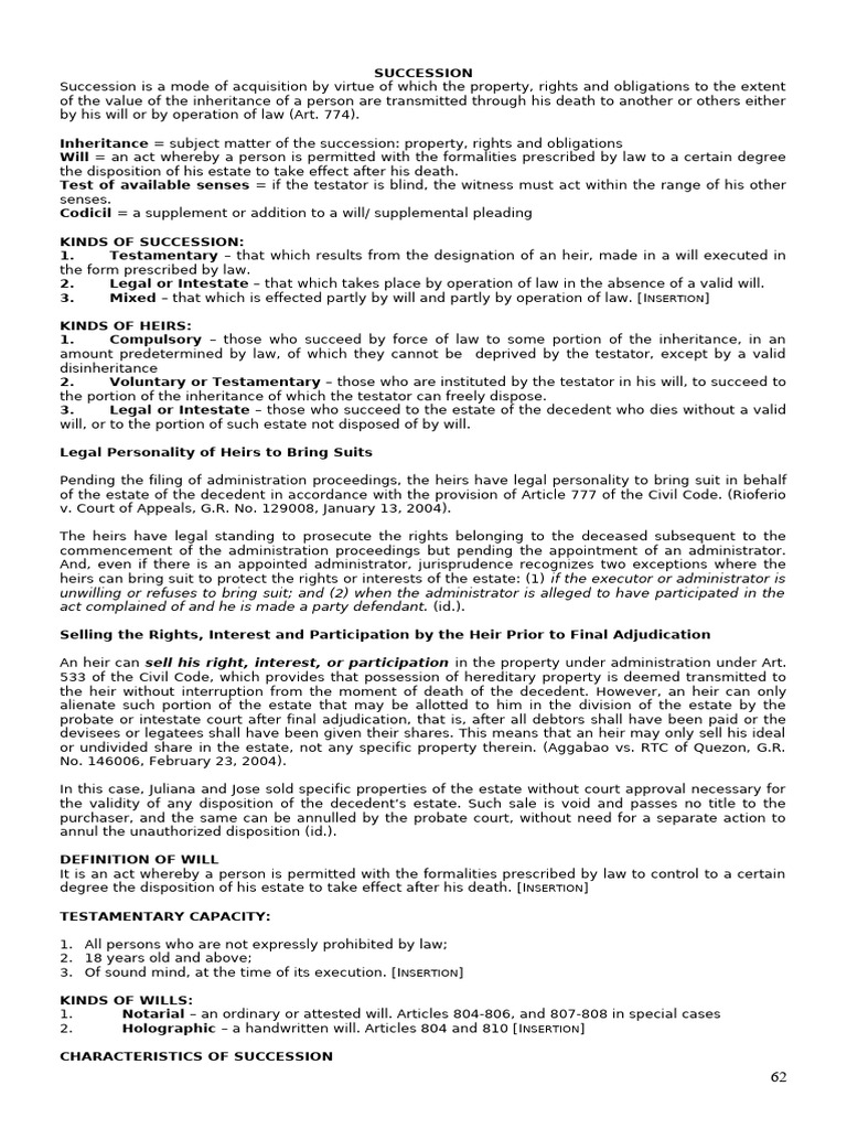 Succession 14 PDF Free | PDF | Will And Testament | Intestacy