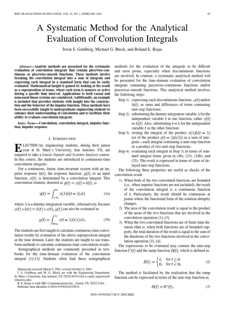 Systematic Evaluation of Convolution Integrals | PDF | Integral ...