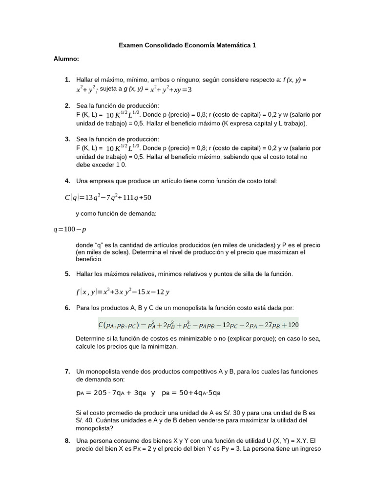 Examen C2 - EM 1 | PDF | Monopolio | Precios
