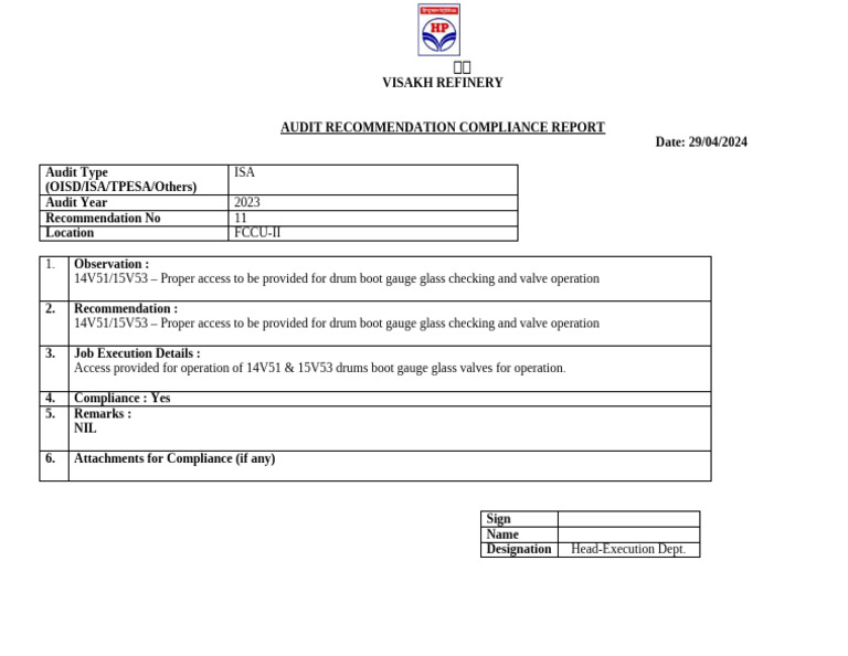 Audit Reco Compliance Format Isa 2023 | PDF