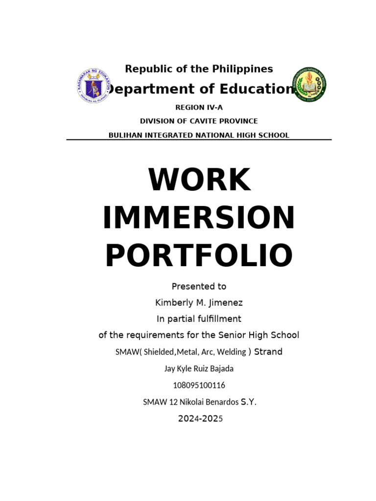 Senior High School Work Immersion Portfolio | PDF