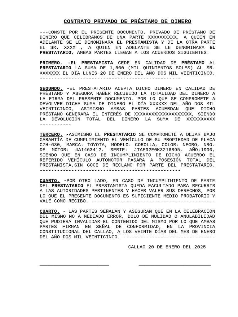 Contrato de Préstamo de Dinero 2025 | PDF