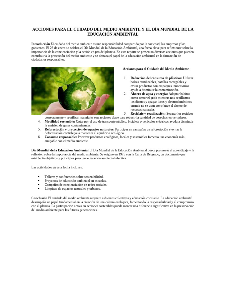 Acciones para Cuidar el Medio Ambiente | PDF | Sustentabilidad ...
