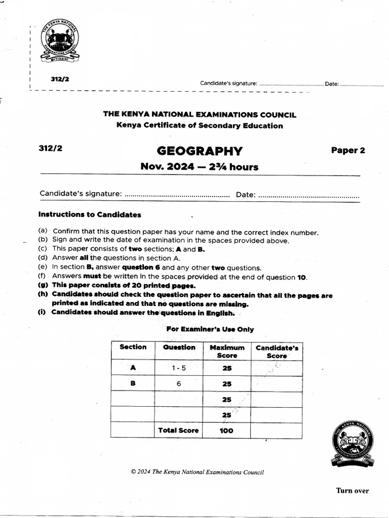 KCSE 2024 Geography Paper 2 Marking Scheme | PDF | Agriculture | Road
