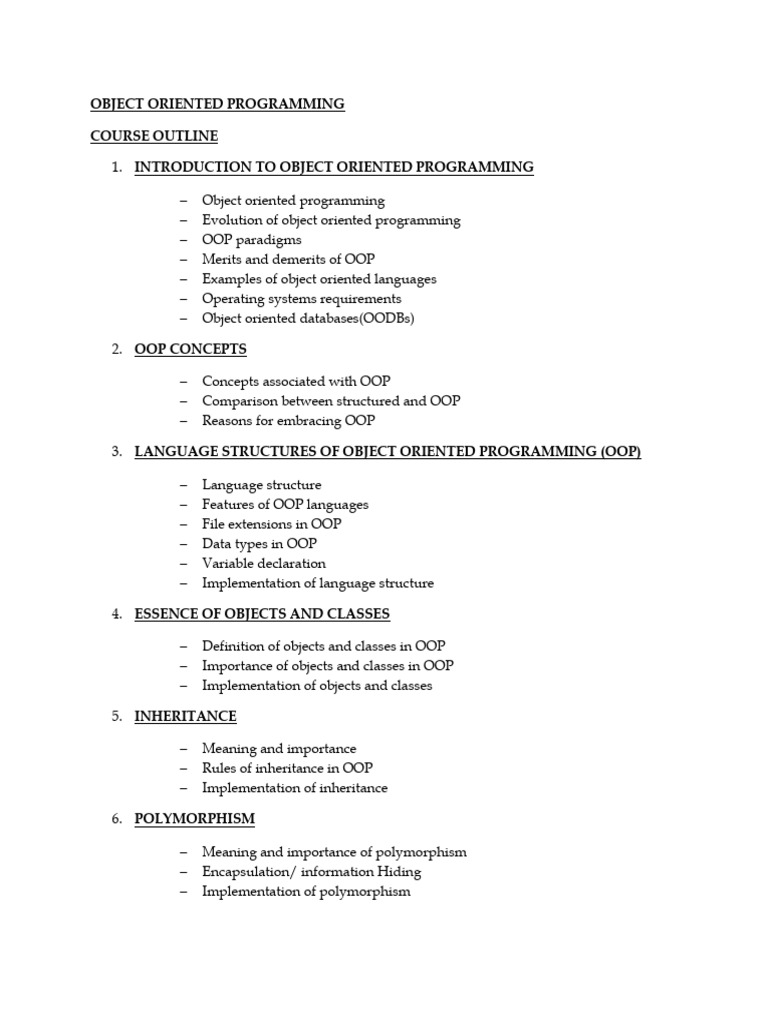 Object Oriented Programming Course Outline | PDF