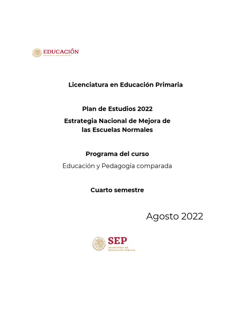 Educación y Pedagogía Comparada 2022 | PDF | Plan de estudios | Pedagogía