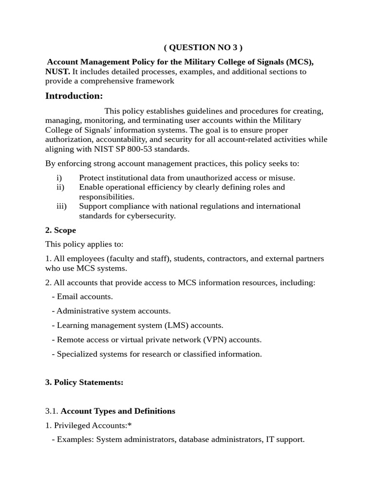 Account Management Policy for MCS | PDF | Password | Security