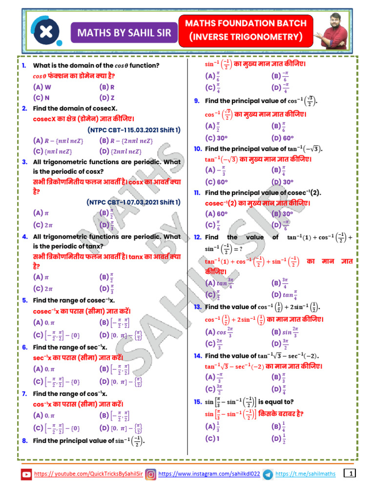 26 Inverse Trignometri | PDF | Trigonometric Functions | Euclidean ...