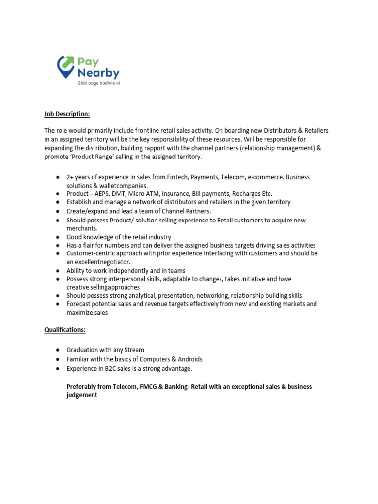 Retail Sales Manager Job Description | PDF