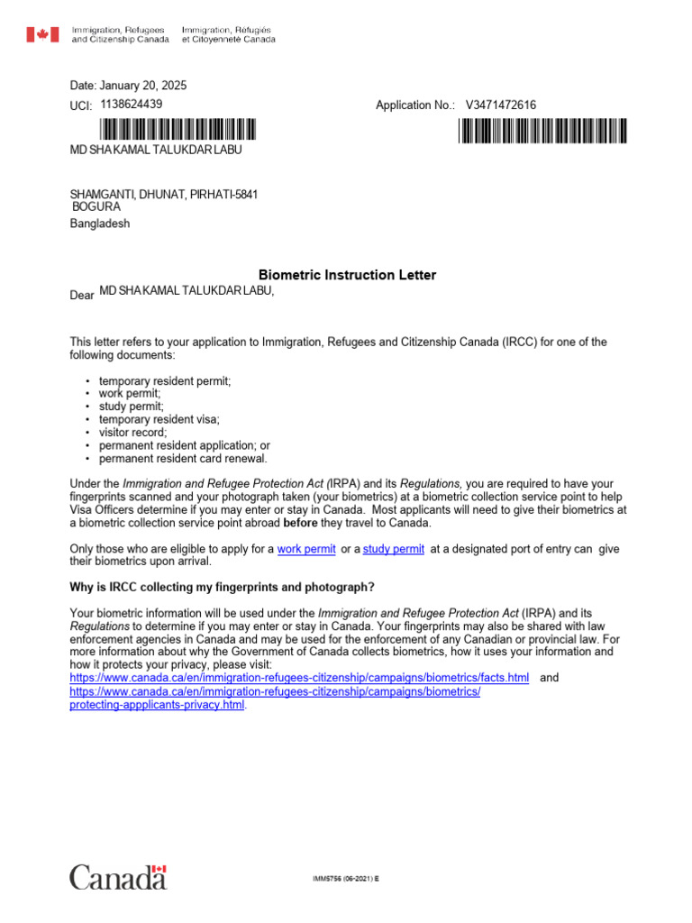 Biometric Collection Instructions for IRCC | PDF | Immigration | Human ...