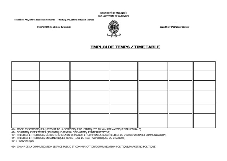 Emploi du temps M1 Sémio et Com 2024-2025 | PDF | Communication humaine ...