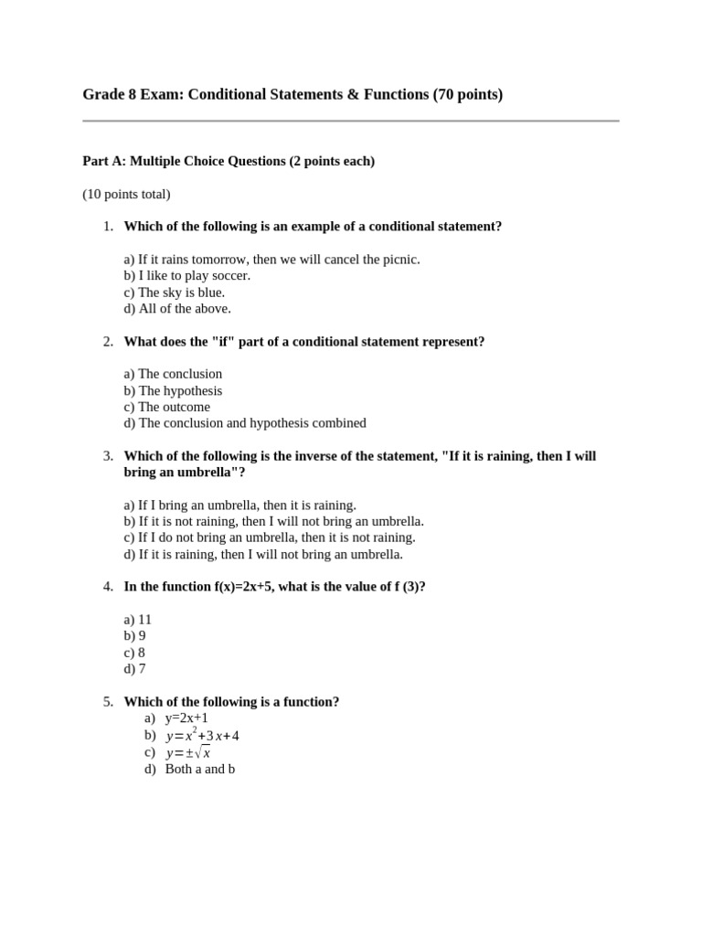 Grade 8 Exam: Conditional Statements | PDF