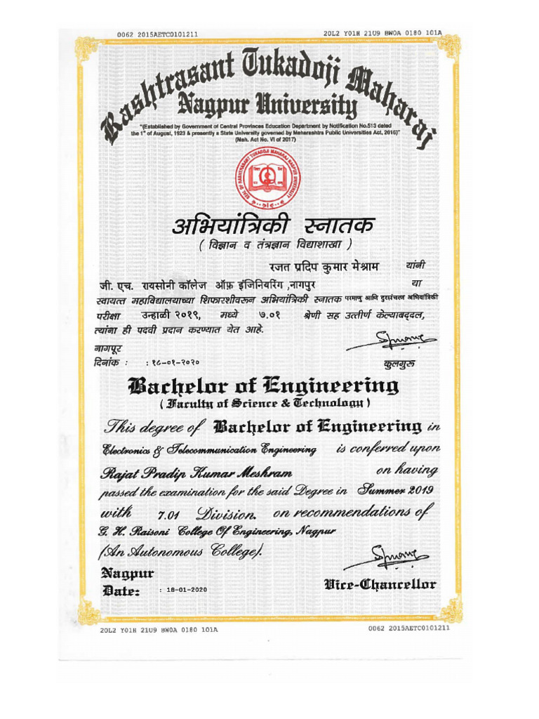 Degree + Transcript Rajat Meshram | PDF