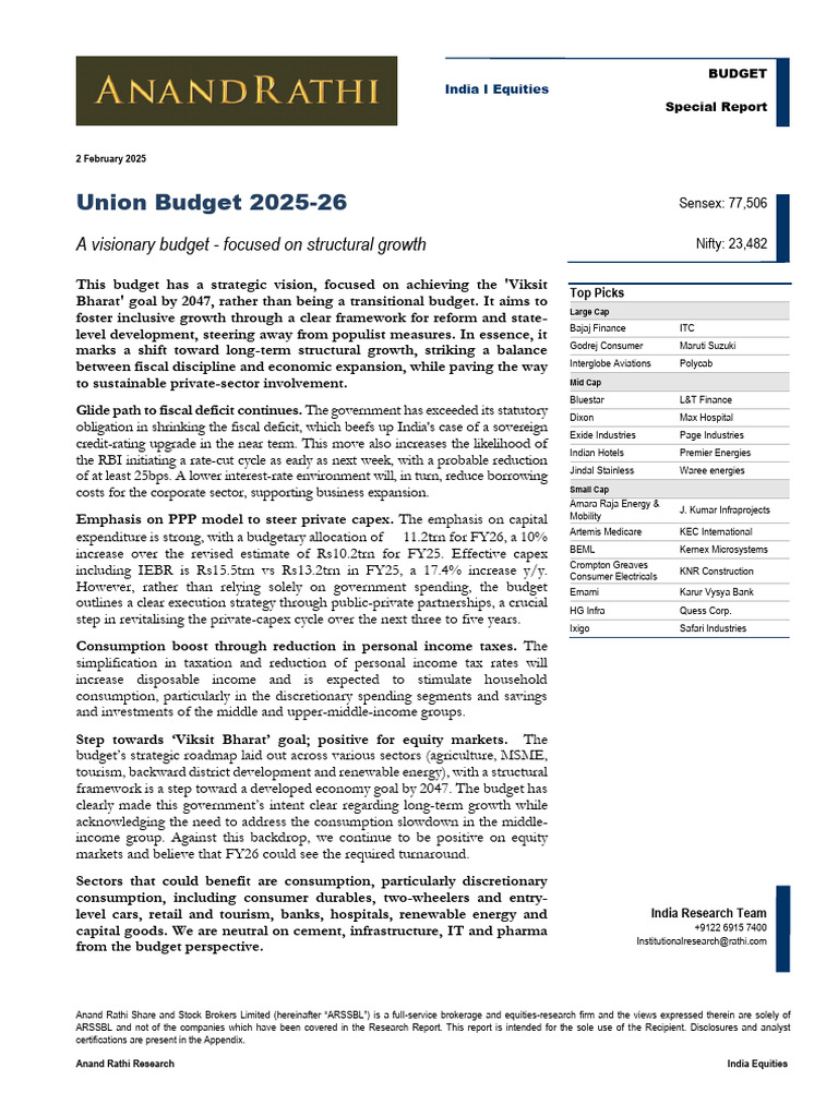 Union Budget 2025-26 Analysis Report | PDF | Taxes | Government Budget ...